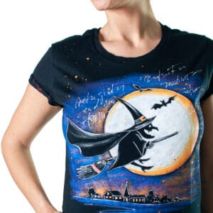 Tricou pictat “ARE WITCHES REAL?”