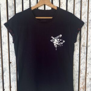 Tricou printat HENRI COANDA marime S, negru, slim fit, guler –  CLASIC