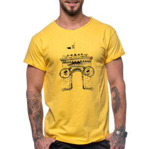 Tricou printat ‘ARCUL DE TRIUMF’ – Galben, S, Regular, Guler – lejer