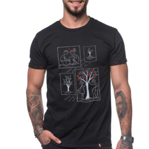 Tricou printat ‘HAI SA IMBATRANIM IMPREUNA’ – Negru, XL, Regular, Guler – lejer